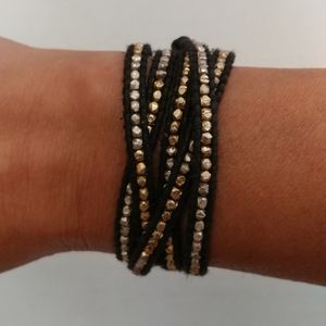 Chan Luu Black Leather Gold & Silver Wrap Bracelet
